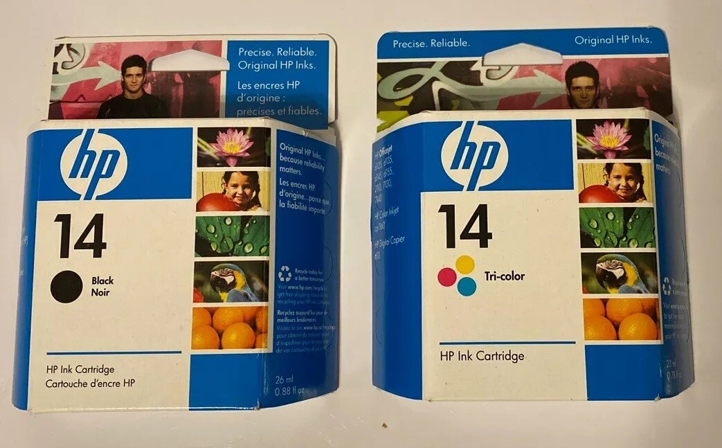 HP 14 Black Ink C5011DN & Genuine HP 14 C5010DN Tri-Color Ink Genuine New 2009