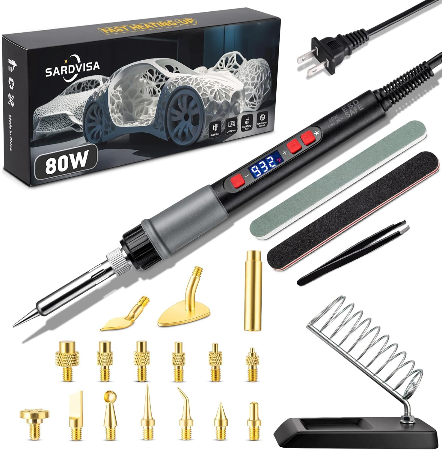 21-In-1 3D Printer Smoothing Tool Kit, 80W LCD Digital Adjustable Temperature So