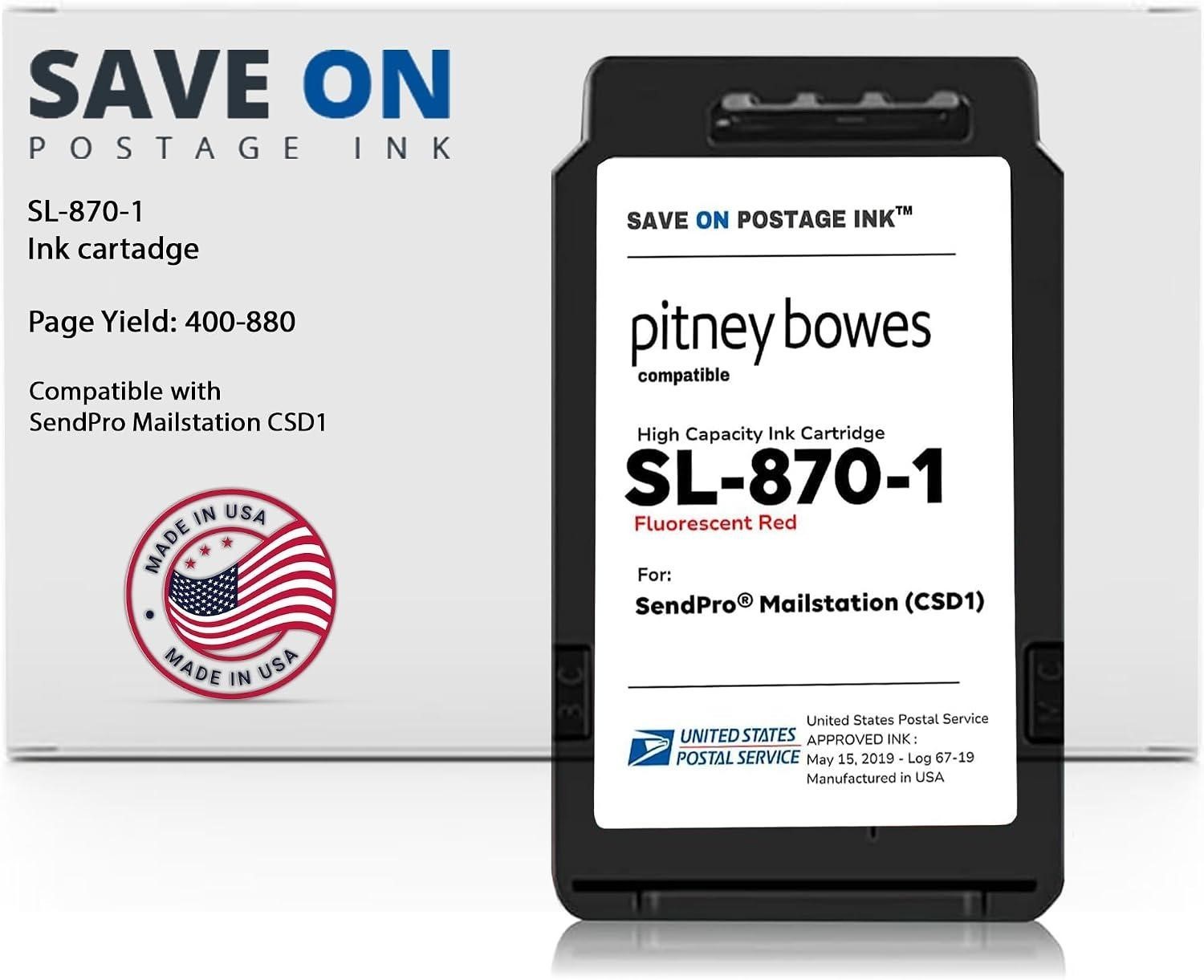 SL-870-1 Red Ink Cartridge Compatible W/ Pitney Bowes Sendpro Mailstation CSD-1