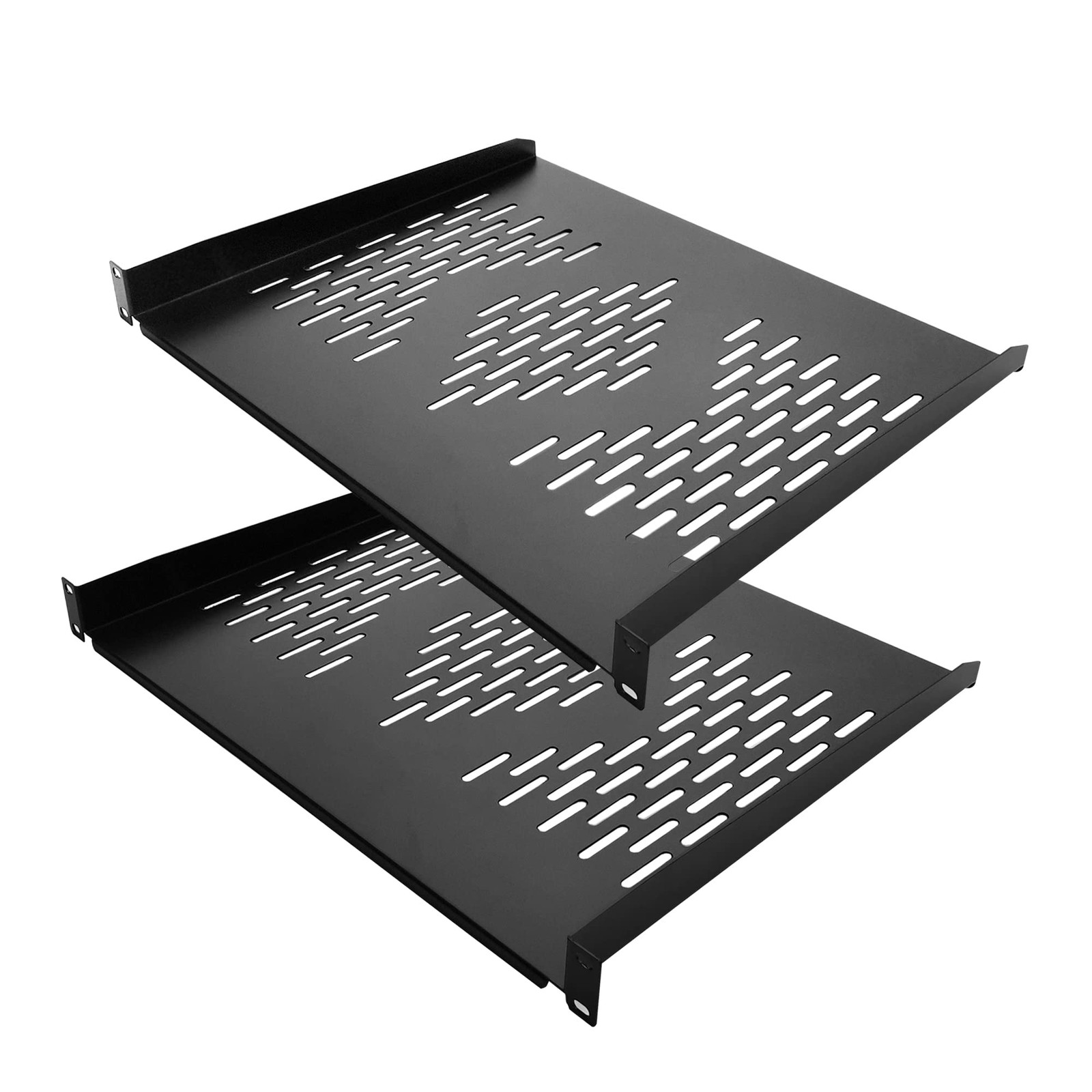 2 PCS 1U Server Rack Shelf 19” RackMount Trays 16 Inches Vented Cantilevers f...