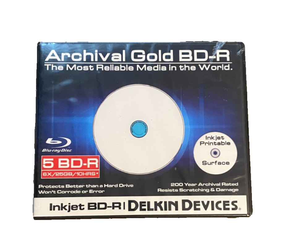 Delkin Devices BD-R 5 Pack Archival Gold Printable - The 200 Year Disc