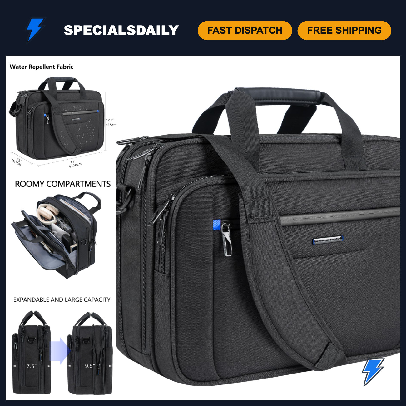 Expandable 17.3" Laptop Briefcase for Travel, Business, Work, and School