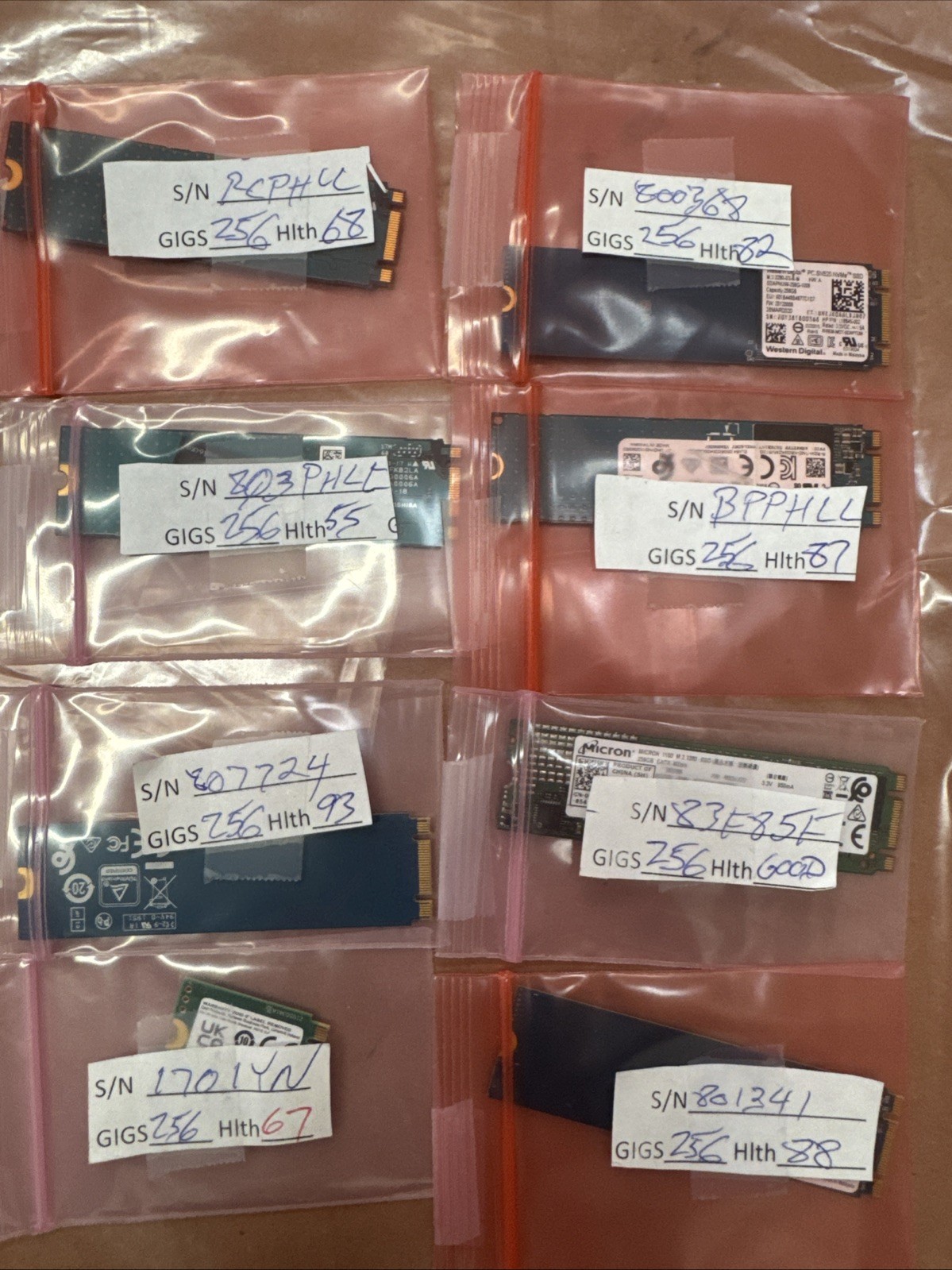 Lot of (8) 256GB M.2, Tested