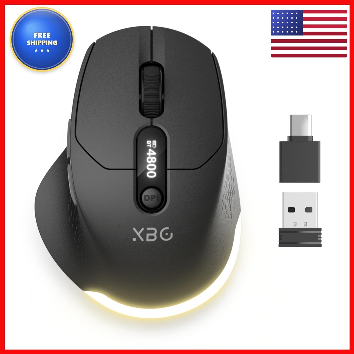 XBG B18Pro Tri-Mode Wireless Bluetooth Mouse LED Display for Laptop