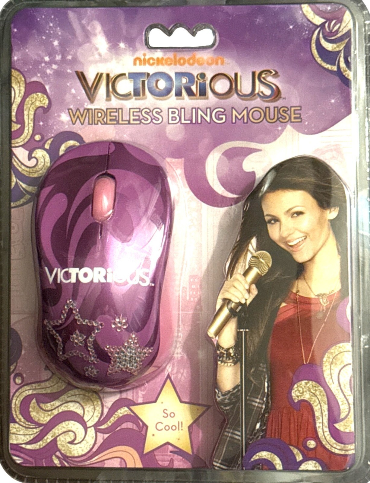 Victorious Wireless Mouse Purple Pink Stars Rhinestone Ergonomic USB Design VHTF
