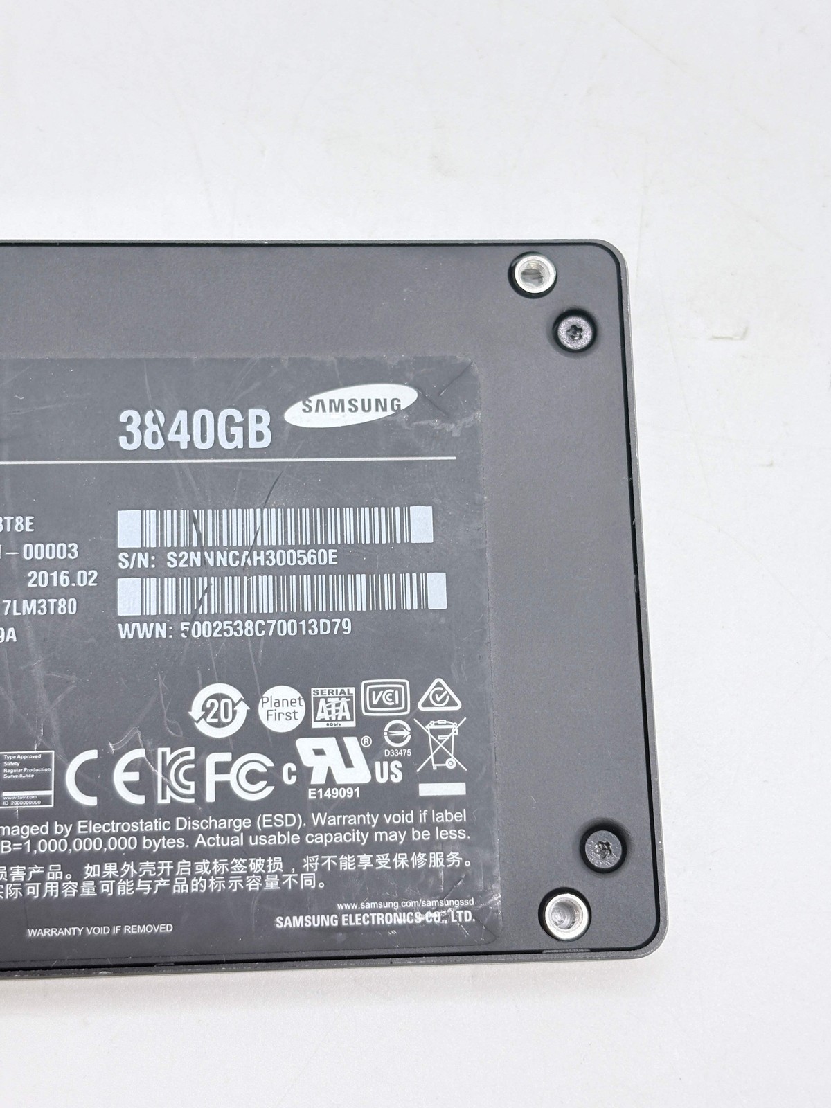 Samsung PM863 3.84TB SATA 2.5-inch Enterprise SSD MZ-7LM3T8E — (97% Health)