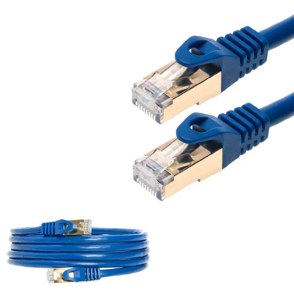 Cat7 Shielded Network Ethernet Patch Cable Blue 6/10/20/25/30/50/75/100 ft Lot