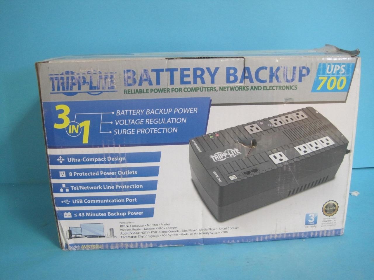 NEW TRIPP LITE UPS 700VA 350W DESKTOP BATTERY BACK UP AVR COMPACT 120V USB RJ11