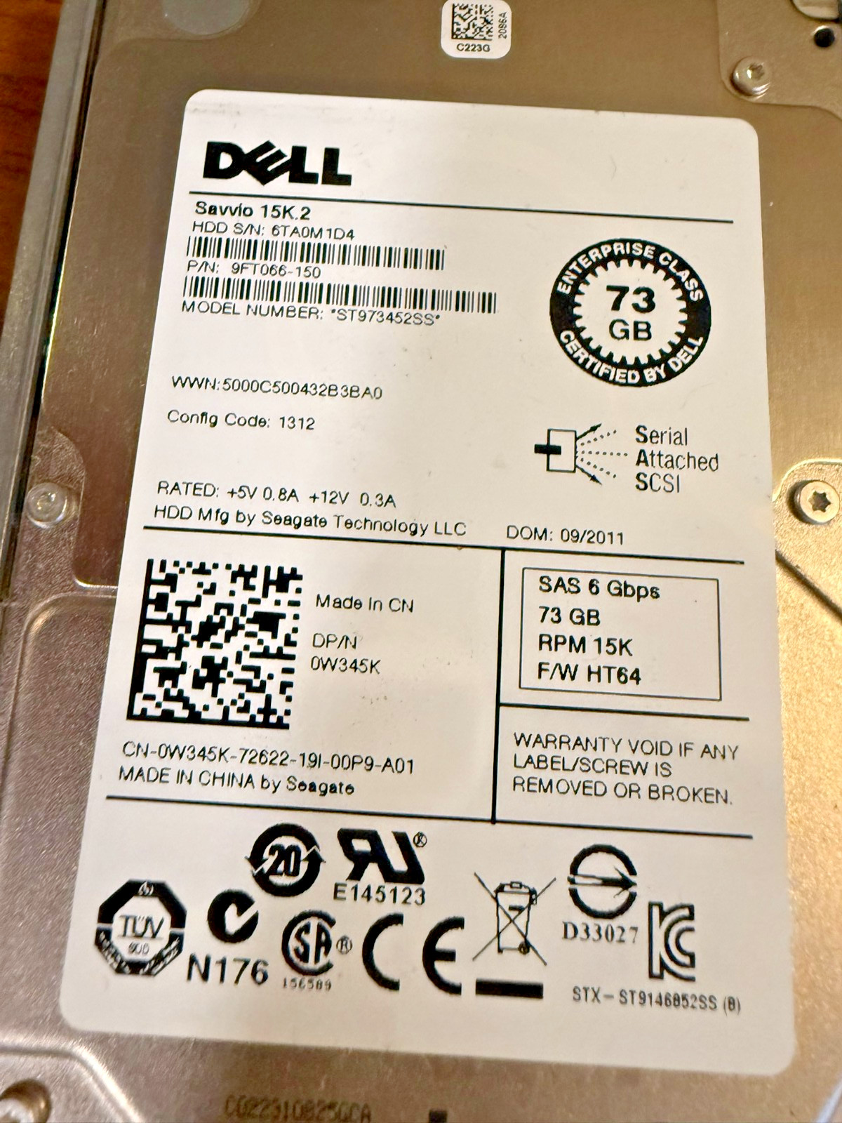 73GB 15K Dell, Fujitsu SAS Hard Drive with Tray.  Hot Swappable.