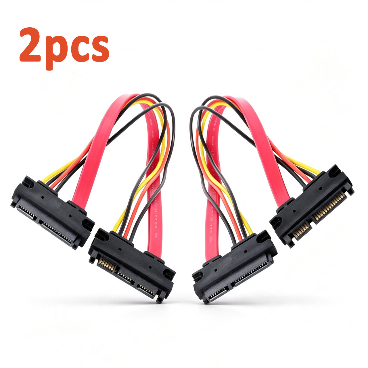 2PCS SATA 7+15pin Ext Cable, 22-pin Data Power Combo M/F for HDD SSD Adapter