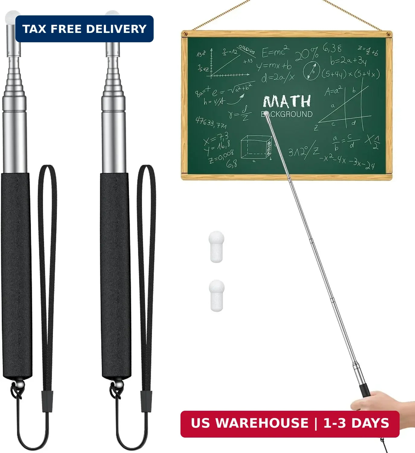 Uniclife 2 Pack Retractable Teacher Pointer Stick for Classroom Telescopic White