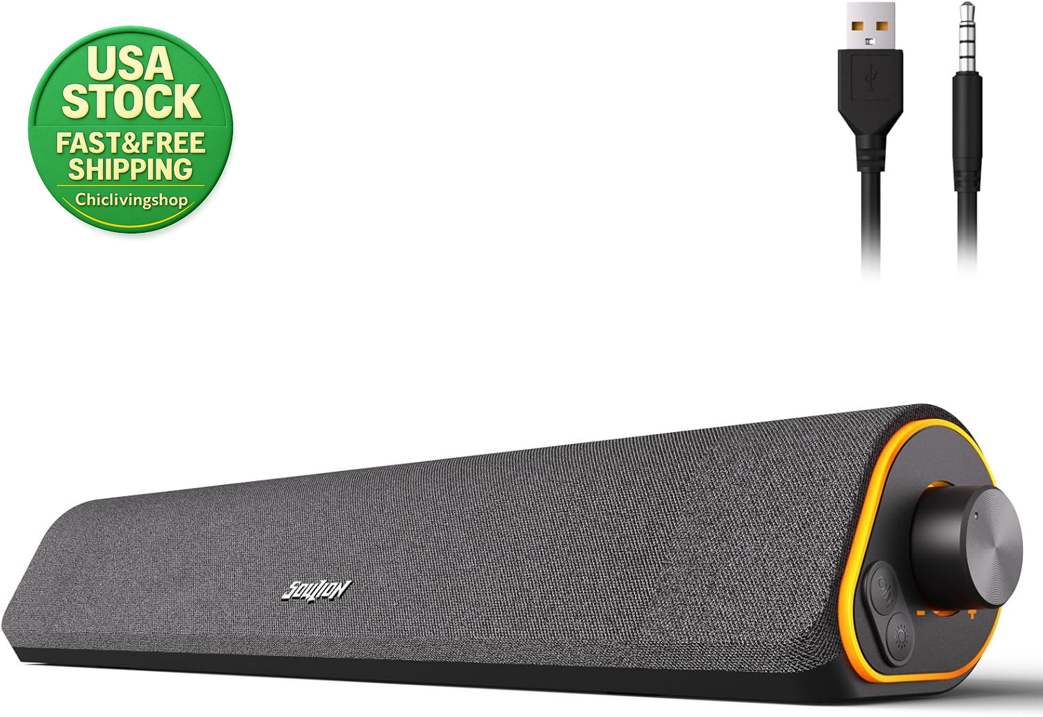 R50 Bluetooth PC Soundbar USB Powered Speaker with LED Lights Dark Grey