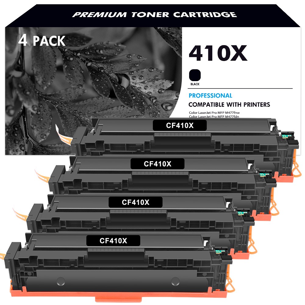 4PK CF410X Black Toner Compatible with HP 410X LaserJet Pro MFP M477fdn M477fdw