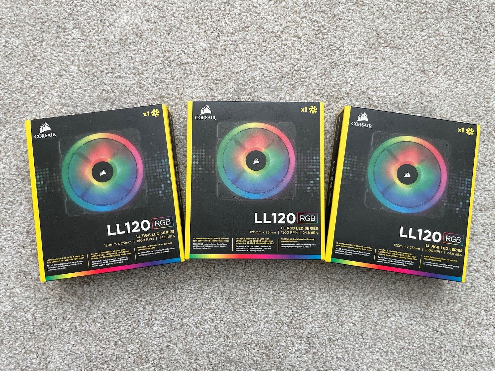 NIB~ 3x Corsair LL120 RGB, 120mm Dual Light RGB LED PWM Fan, No NODE controller