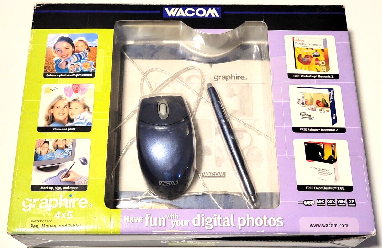 WACOM Tablet Graphire3 CTE-430/BO-A 4x5 Graphics Pad w/ Mouse & Pen
