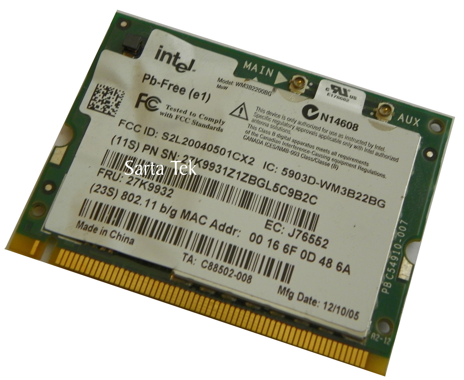 Genuine IBM FRU 27K9932 Intel PRO/Wireless Mini PCI Wireless Card WM3B2200BG 