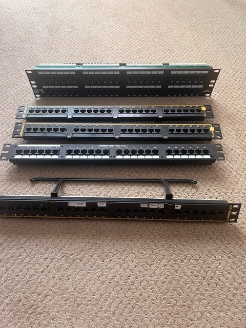 Lot of 5 Network Patch Panels - 48-Port, Panduit DP24e, Ortronics, 24-Port Cat5e