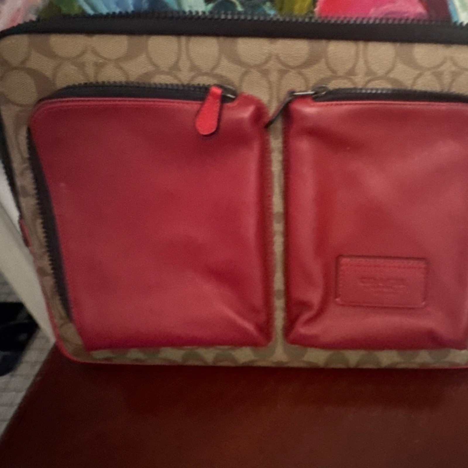 Coach Brown and Red Leather Padded Laptop Sleeve Case for 14" Laptop