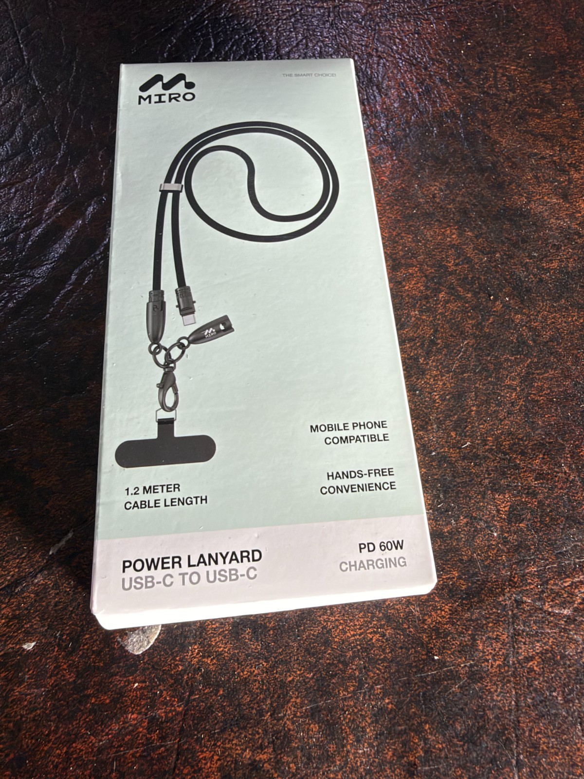 MIRO Power Lanyard USB-C to USB-C 1.2m Green PD 60W Tangle-Free Cable