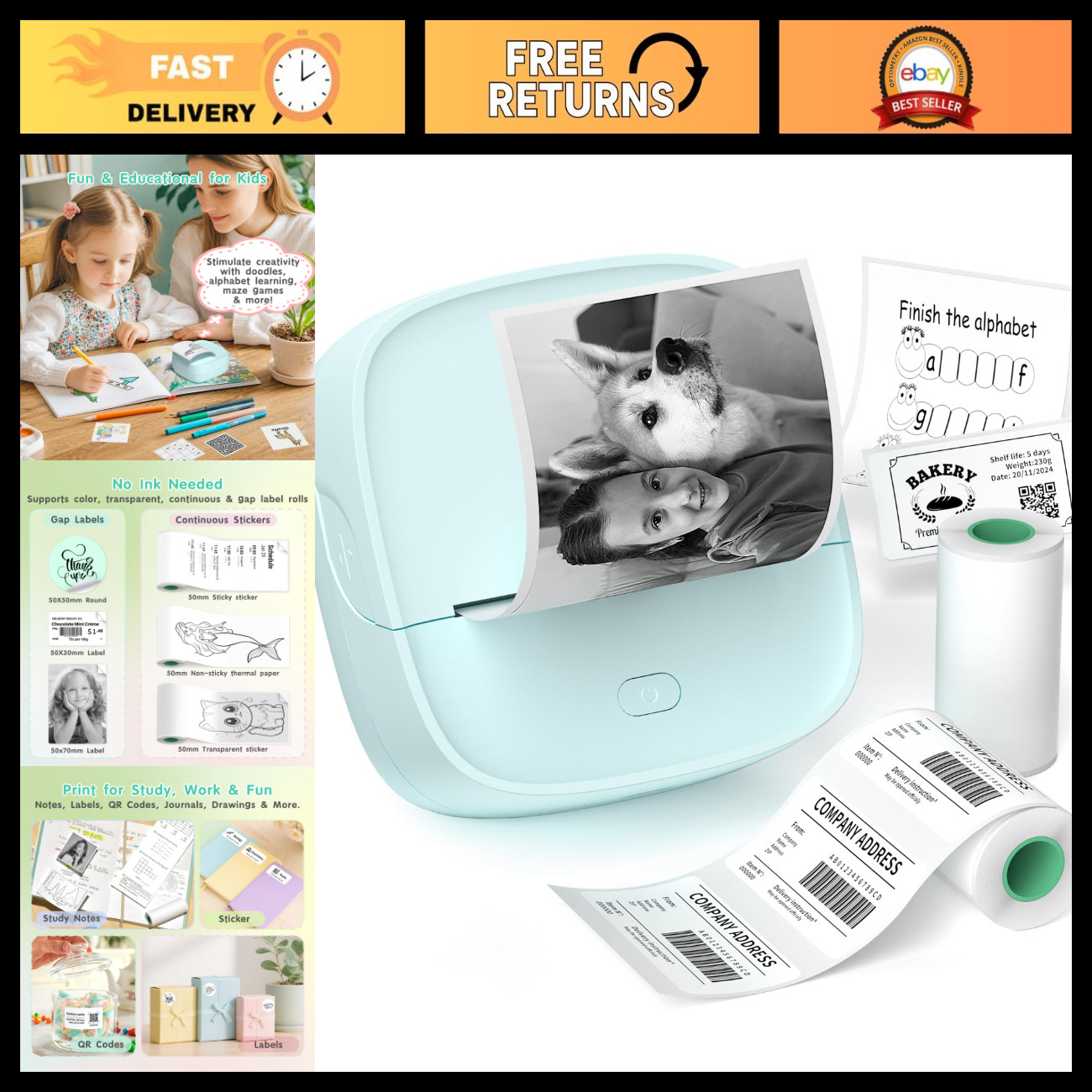 Mini Portable Thermal Sticker Printer - Inkless Bluetooth Label Maker for DIY Cr