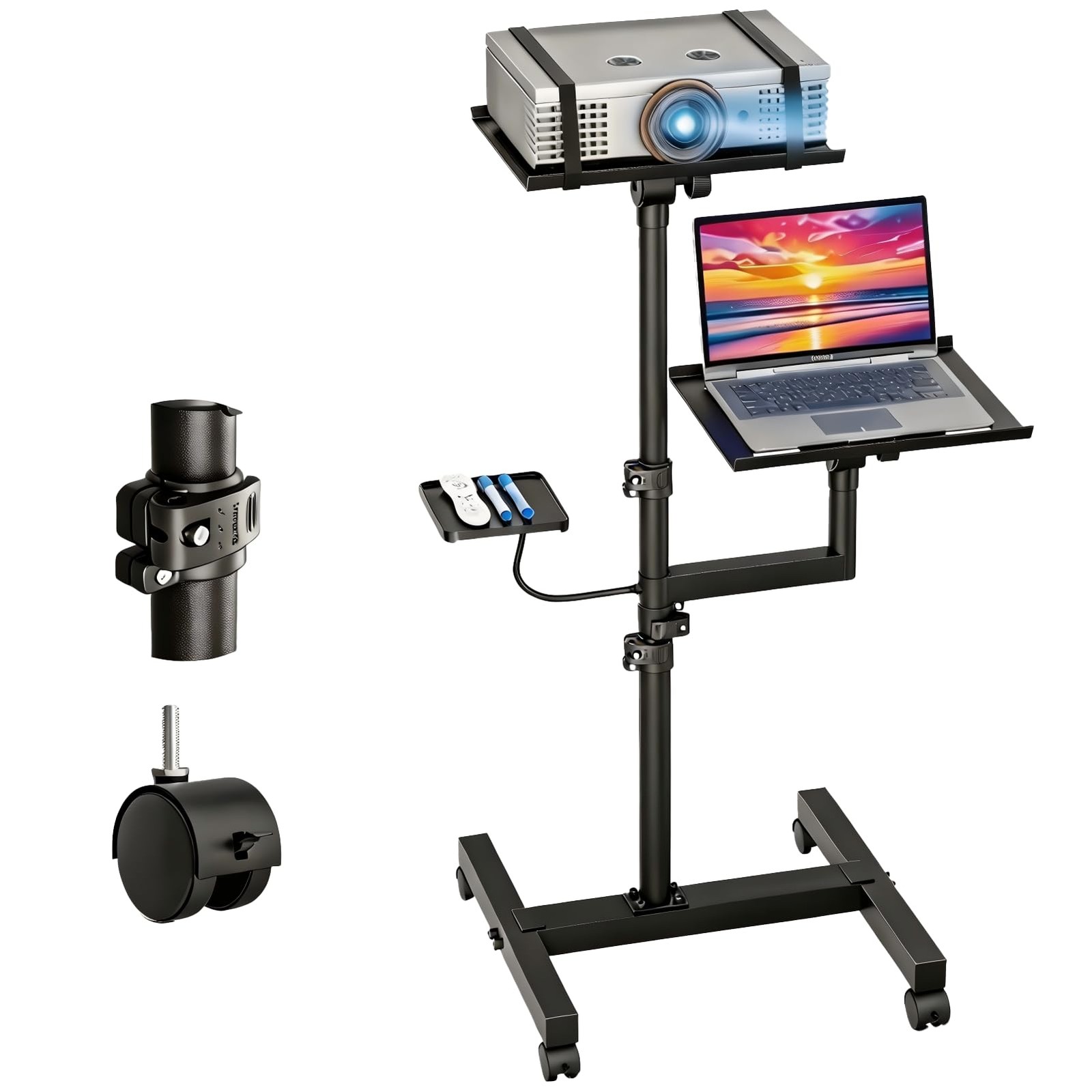 Projector and Laptop Stand Tripod, 2 Shelves Mobile Laptop Tripod Stand, Max 47