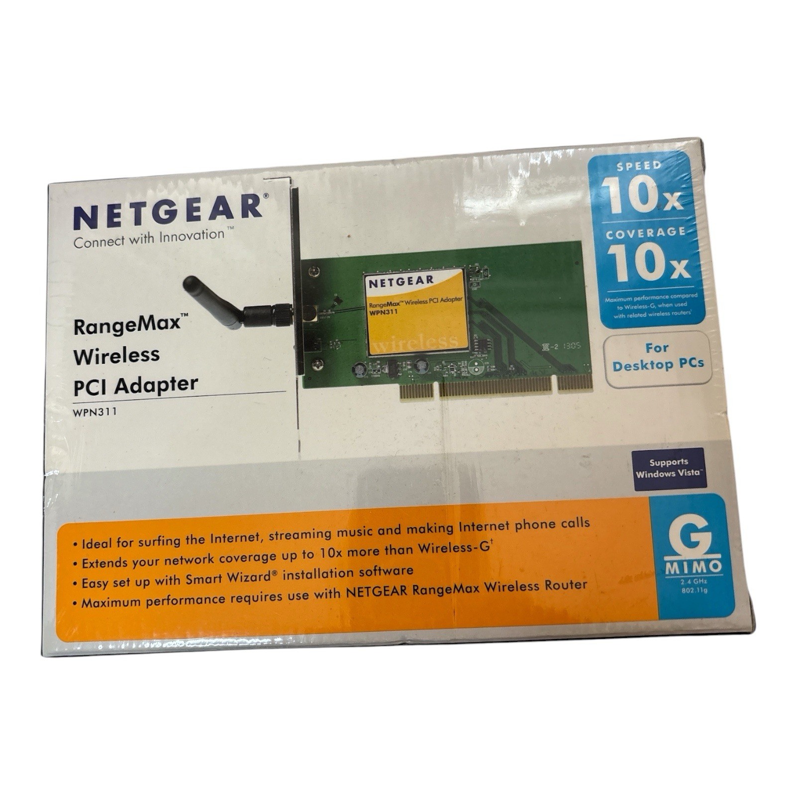 NETGEAR WPN311 RangeMax Wireless PCI Adapter 108Mbps 802.11g New Sealed