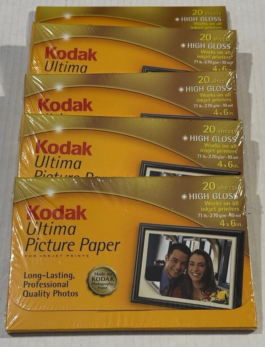 Kodak Ultima Picture Paper for Inkjet Printers 20 - 4x6” ColorLast 5 Packs New