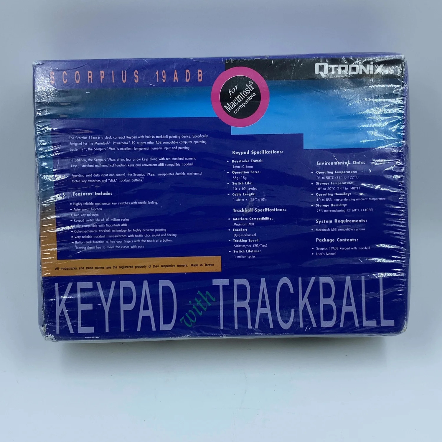 New Qtronix Keypad with Trackball SCORPIUS 19ADB Wired Keyboard Blue