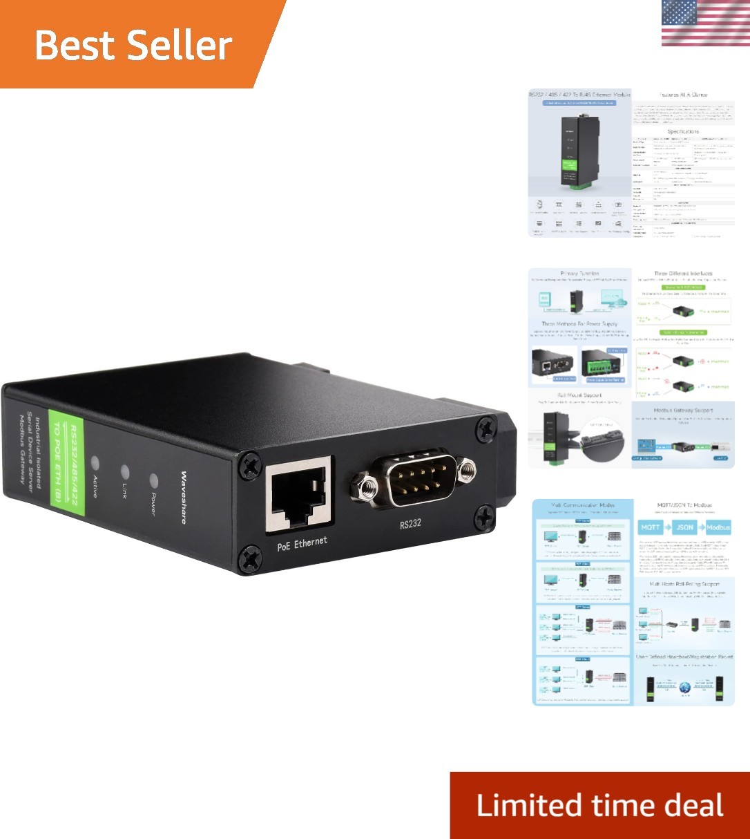 High-Performance RS232/485/422 Ethernet Module – POE Enabled for Easy Monitoring