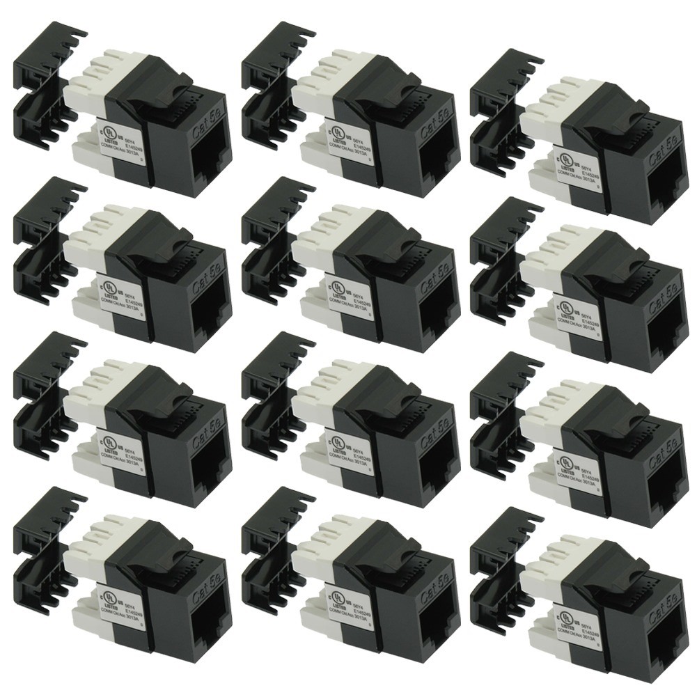 12 Pcs Cat5e RJ45 Network LAN Ethernet Keystone Jack 180° 110 Punch Down Black
