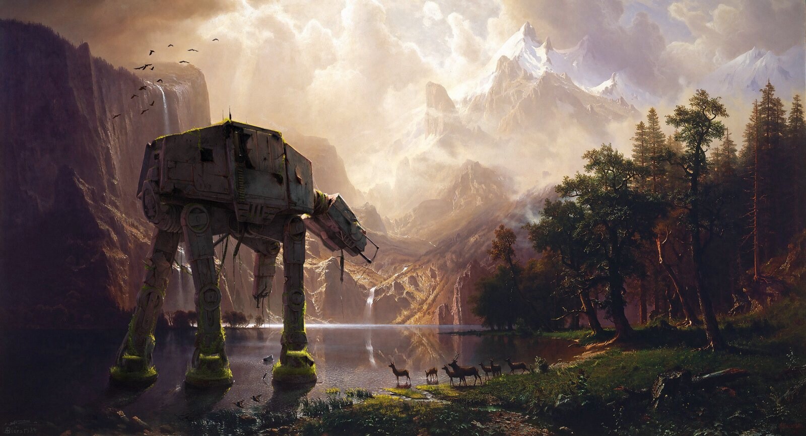 Landscape star wars nature elk mountains lake atat Custom Gaming Mat Desk