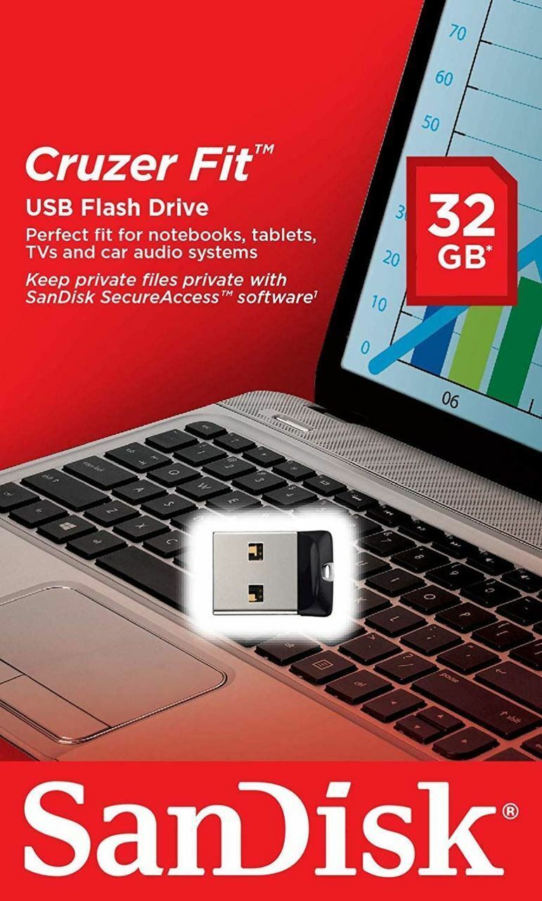 SanDisk Cruzer Fit Flash Drive 32GB USB 2.0 Memory Stick Mini USB Flash Drive 