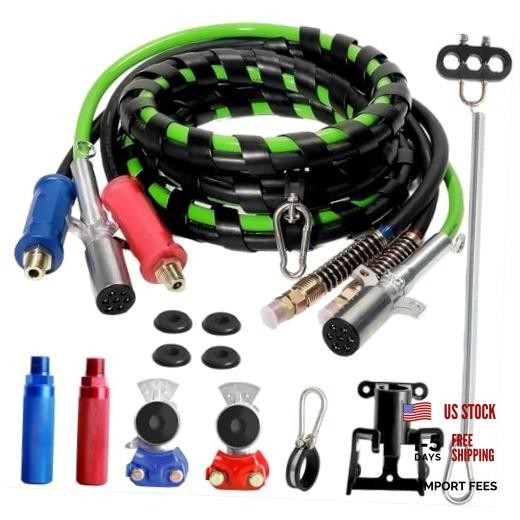 12FT Semi Truck Air Lines Kit - 3 In 1 Hoses & Power Cord Set - No Leak