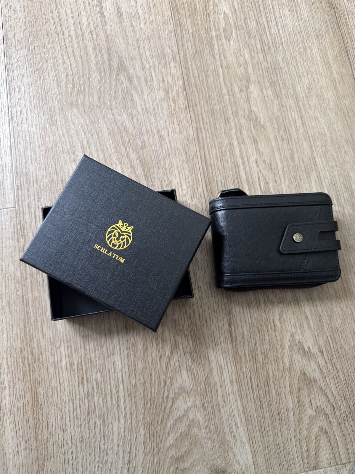Schlatum Genuine Leather Zipper Wallet RFID Blocking Large Capacity Black