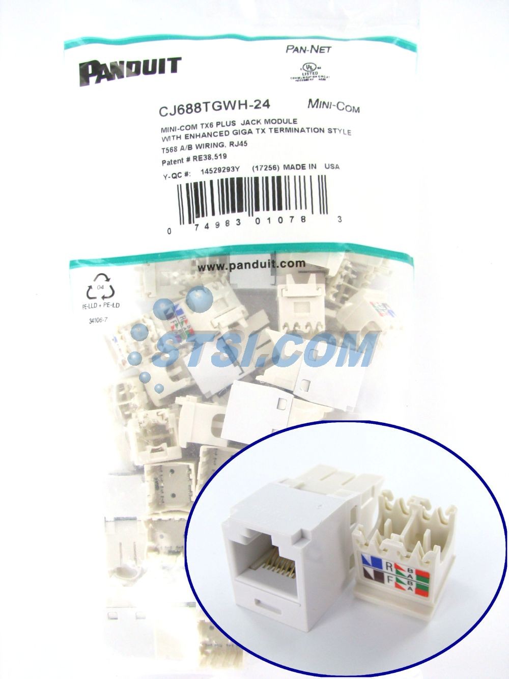 (24-PACK) Panduit CJ688TGWH-24 Mini-Com Cat6 Jack, White, GENUINE ~STSI