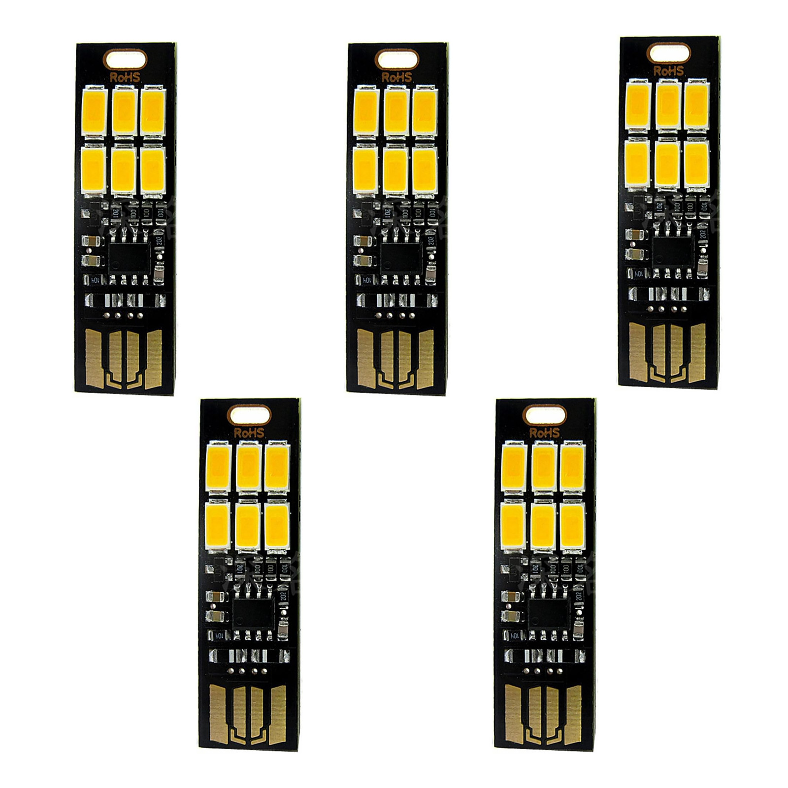 5Pcs 6-LED USB Portable Keychain Lamp W/ Touch Dimming 1W Daylight White 3200K
