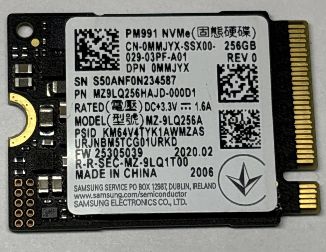 BLACK - SAMSUNG PM991 256GB M.2 NVME SSD DRIVE