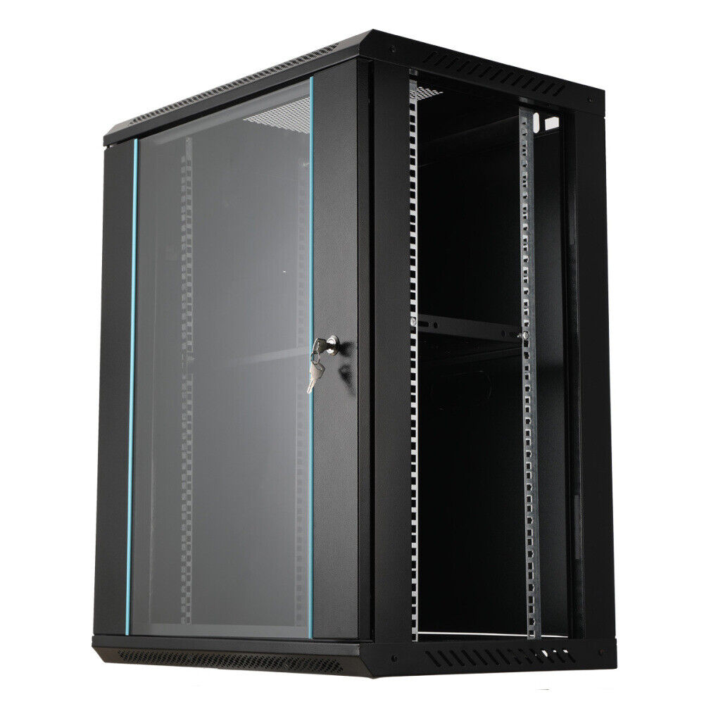 15U Wall Mount Network Server Cabinet for 19”IT A/V Equipment Lockable Glass Doo
