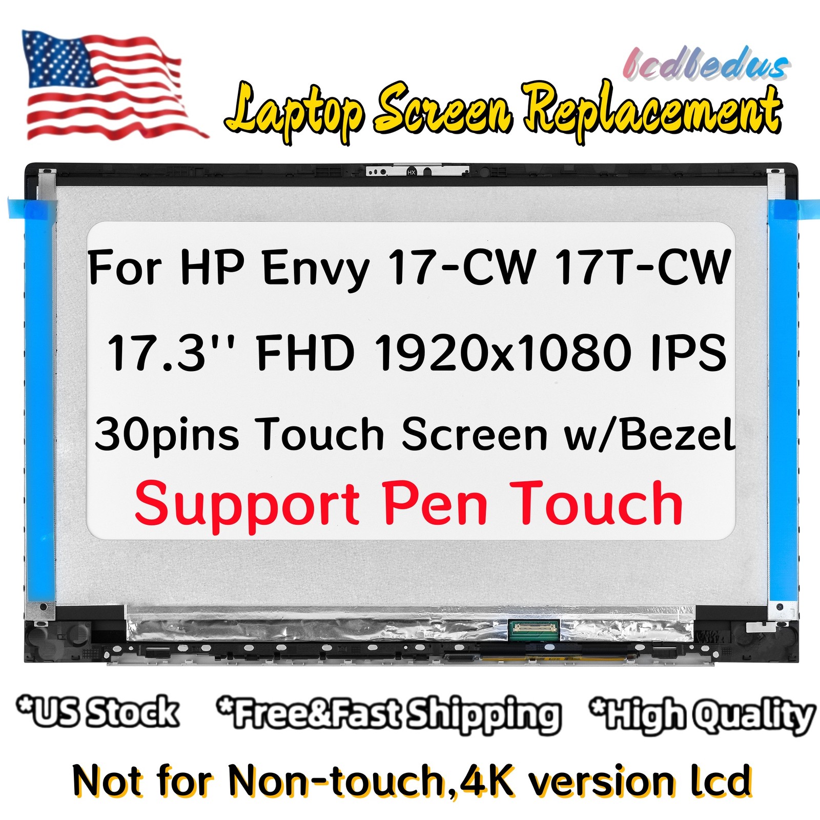 For HP N30984-1J1 17.3" FHD 1920x1080 60Hz Touch Digitizer Laptop LCD Screen