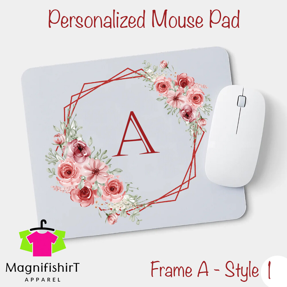 Custom Floral Mouse pad Personalized Initials Mousepad Office Desk Decor gift