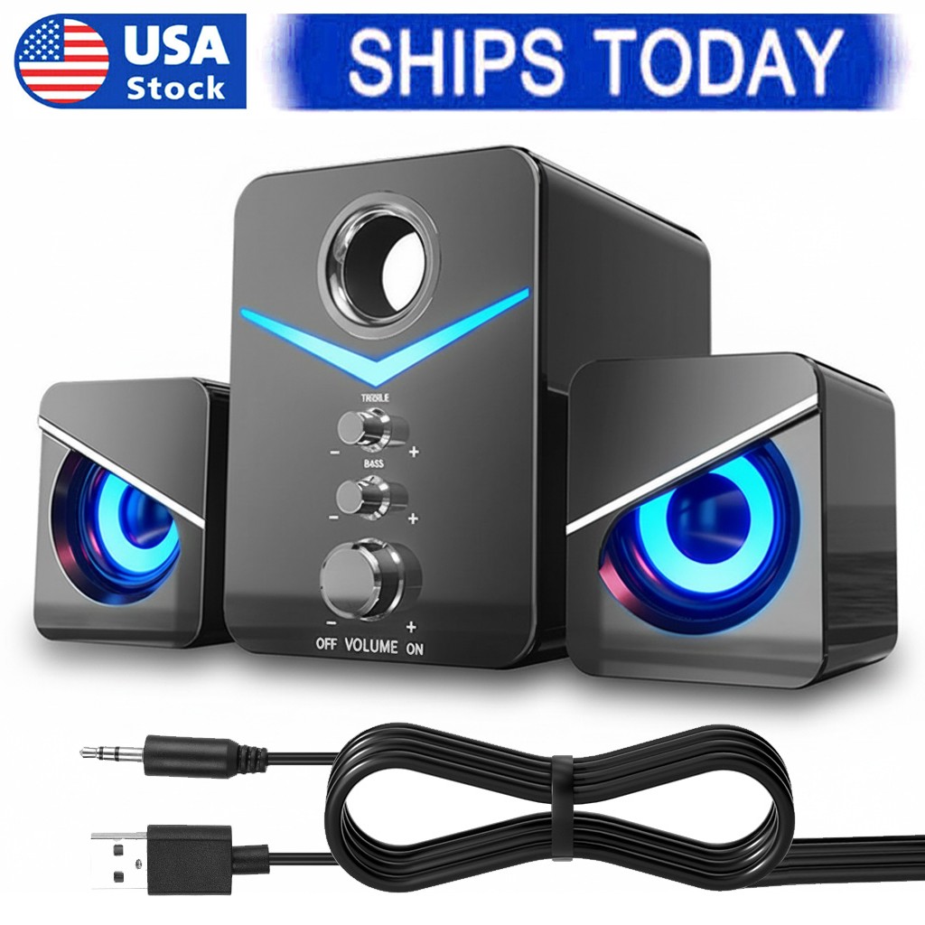 USB Powered Computer Speakers System Stereo Bass Subwoofer for Desktop Laptop PC