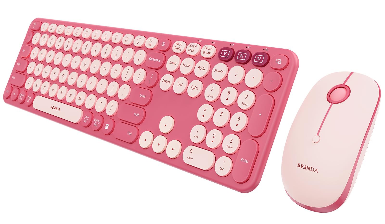 COE202 Bluetooth Keyboard Mouse Combo Retro Round Keys Pink PC Laptop Mac