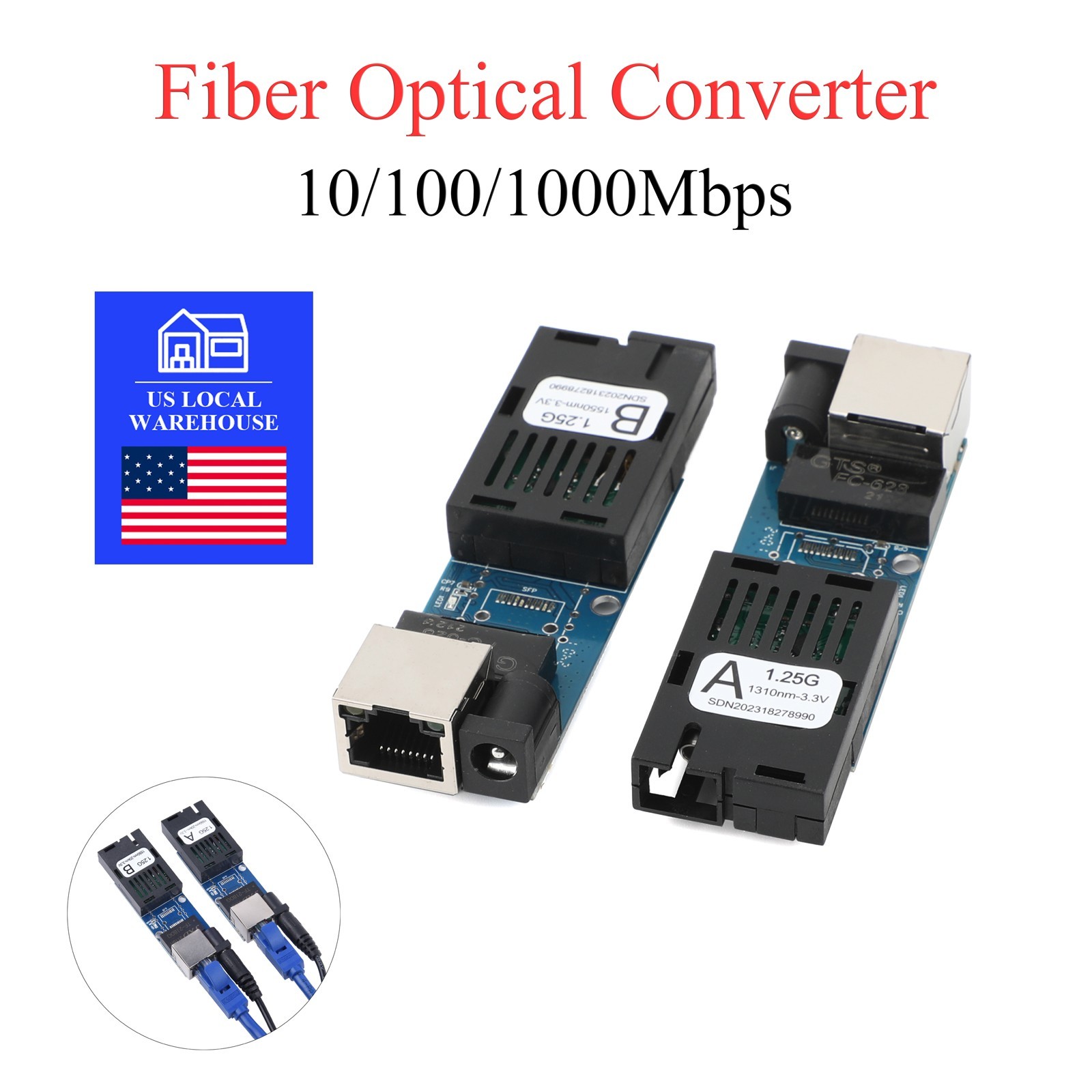 1Pair Mini Gigabit Fiber Optical Media Converter Single Mode 3Km UPC/APC SC-Port