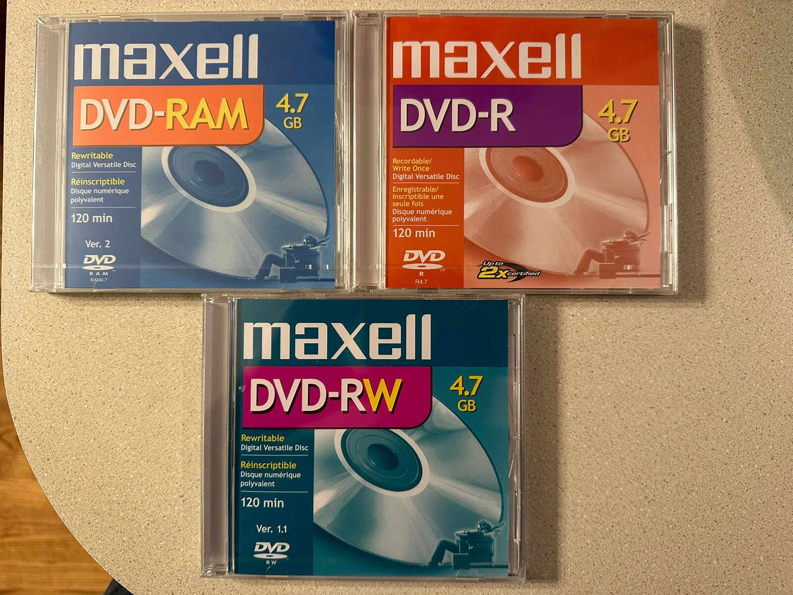 Maxell DVD-R DVD-RW DVD-RAM 4.7 GB 3 Pack Brand New Sealed