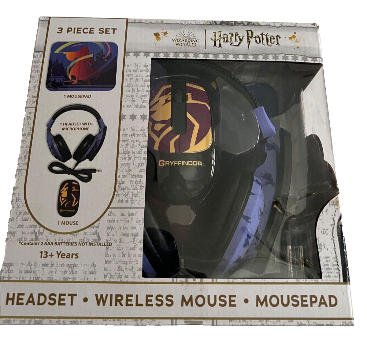 Warner Bros Harry Potter Headset Tech Bundle Headset w/Mic Wireless Mouse + Pad