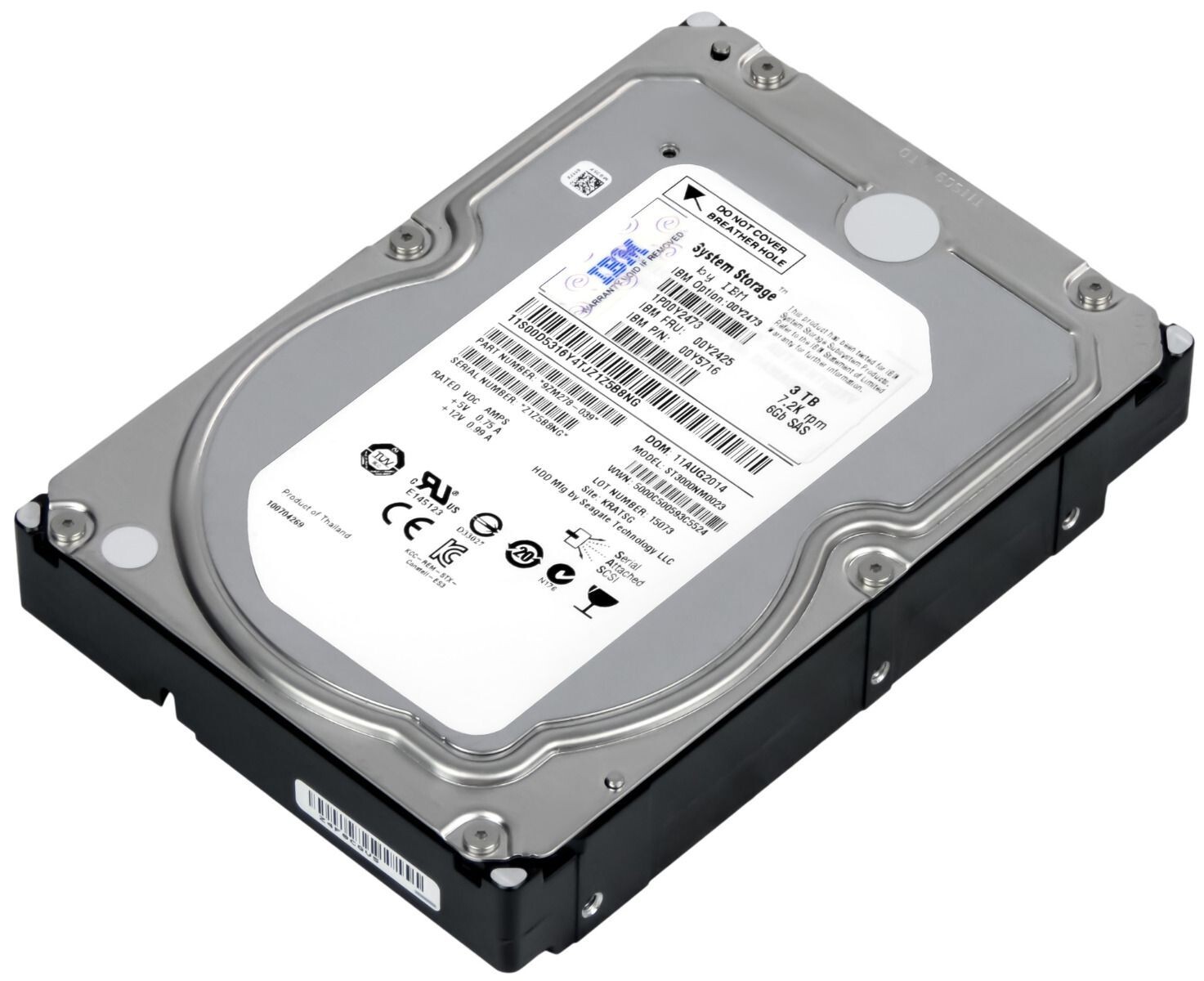 HARD DRIVE IBM 00Y2425 00Y5716 ST3000NM0023 3TB 7.2K 128MB SAS-2 3.5''