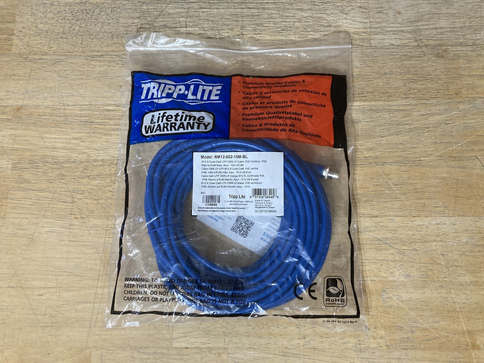 Tripp Lite NM12-602-10M-BL M12 X Code Cat6 UTP CMR-LP Ethernet Cable 32.8 ft