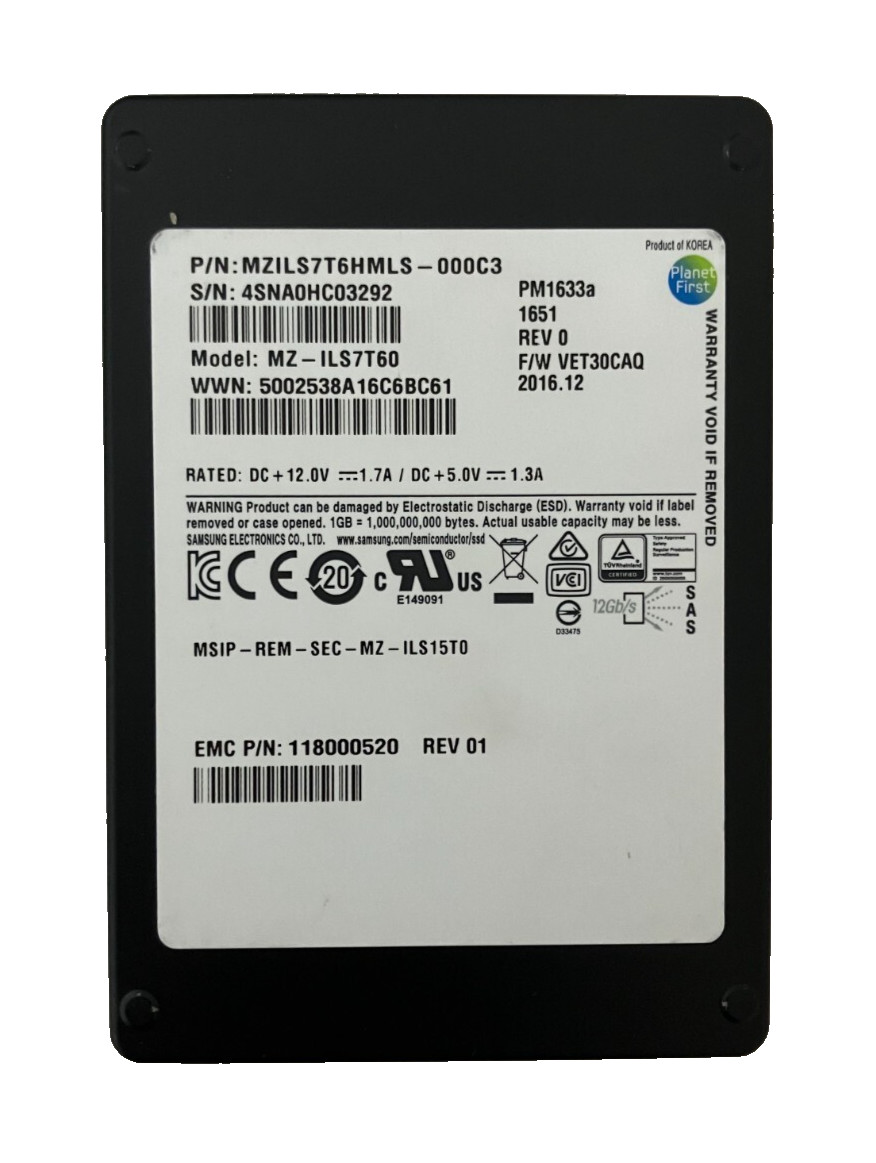 SAMSUNG MZILS7T60 SSD 768TB SAS 12Gbs 25 MZILS7T6HMLS00C3 G1N