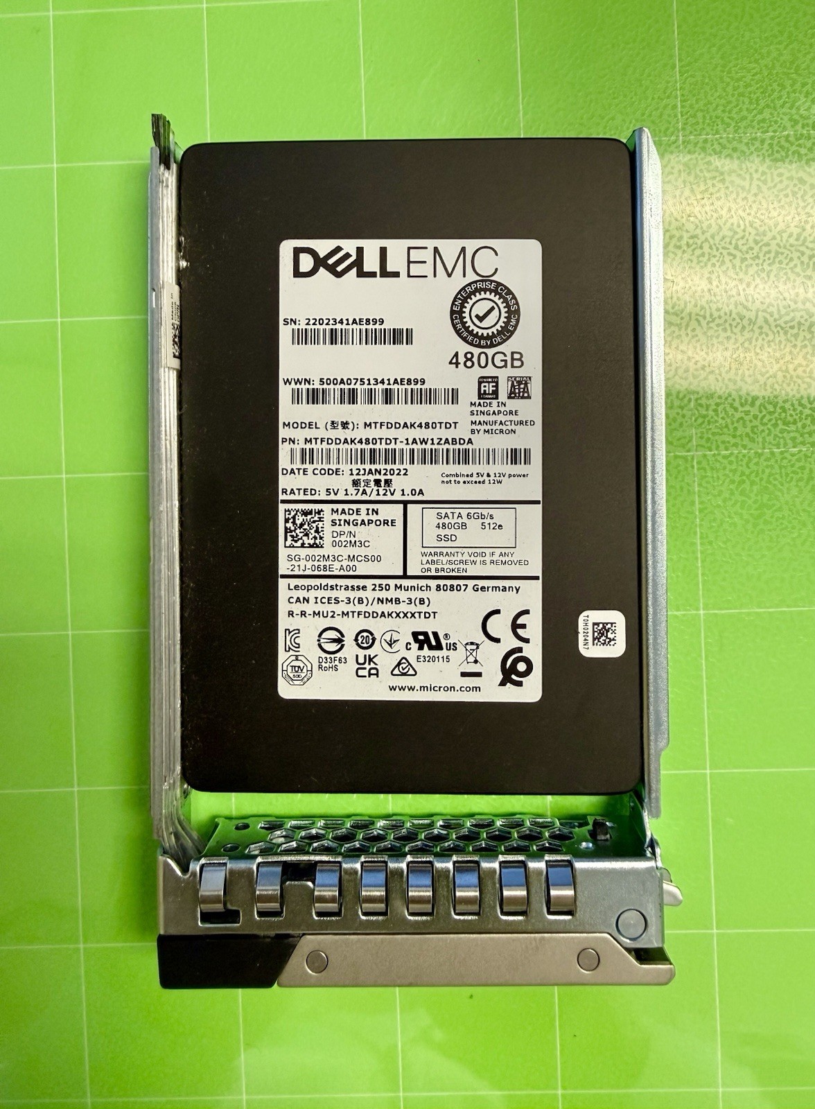 02M3C Dell 480GB SATA 6Gbps Mix Use TLC 2.5'' 512e SSD MTFDDAK480TDT W/ Tray