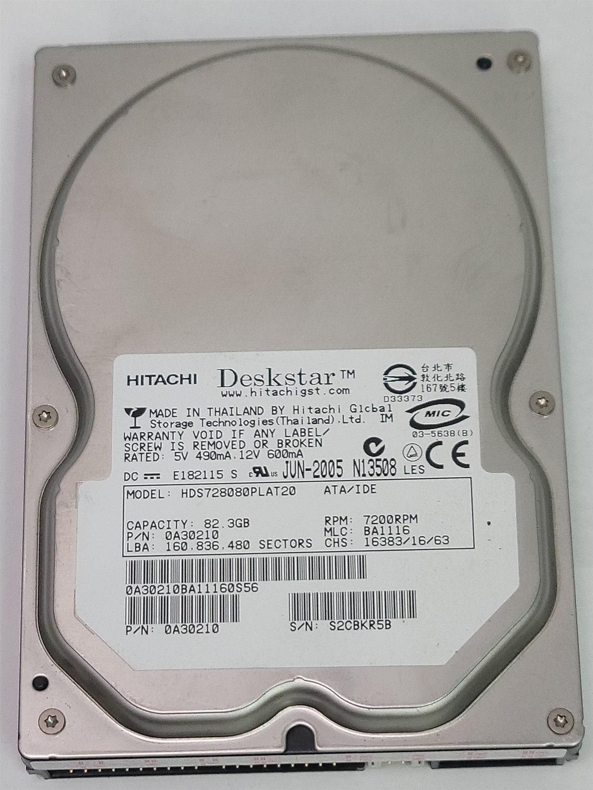 Hitachi HDS728080PLAT20 HDD , 3.5" ,80 GB IDE/ATA/ATAPI-7 tested w/ pics(flawed)